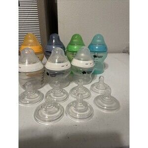 Tommee Tippee  Bottle Set BPA-Free Plastic Silicone Nipples Multicolor Lot